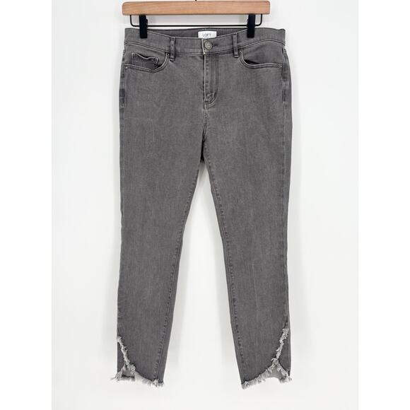 Loft Gray Frayed Hem Midrise Skinny Ankle Jeans Size 8 - Picture 1 of 5